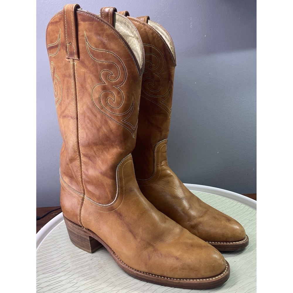 Acme Men's Leather Western Riding Cowboy Boots Camel Brown Sz. 9.5D USA
